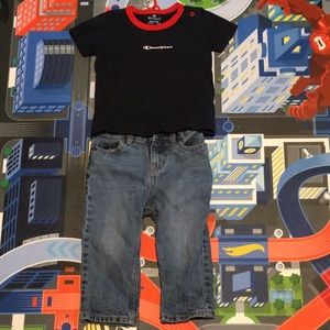Champion shirt & denim jeans